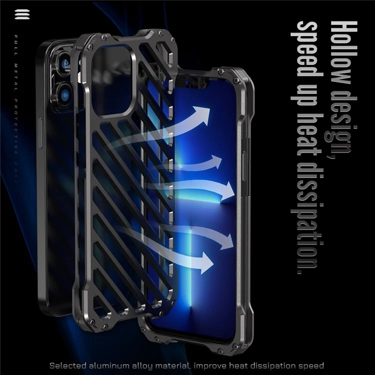 R-juste RJ-50 Aluminium Alloy Metal Frame Anti-scratch Strong Anti-fall Hollow Protective Case Avec Protector Pour L'iphone 12 6,1 Pouces