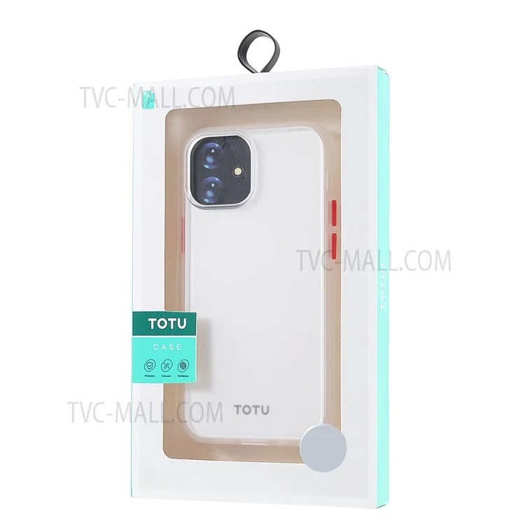 TOTU AA178 Matte Surface Colored Buttons Acrylic Back + Soft TPU Frame Anti-scratch Phone Case Cover für iPhone 13 6.1 Zoll - Transparent/Rot