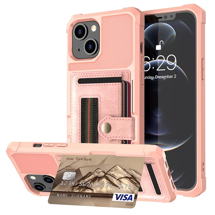 ZM06 Anti-fall Хорошо Защищенная Кожа PU + TPU Card Design Case с Упругим Ремнем Для Iphone 13 Mini 5,4 Дюйма - Розовое Золото