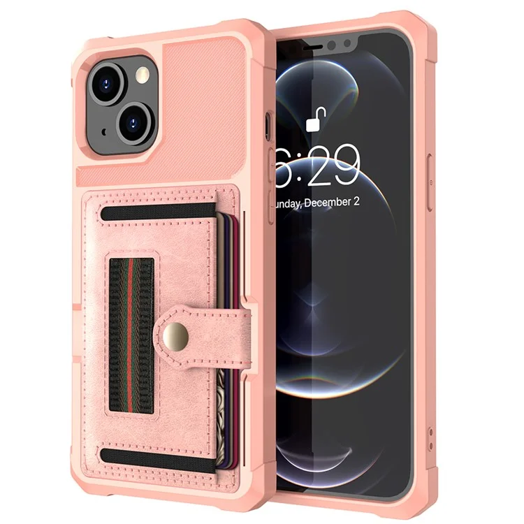 ZM06 Anti-fall Хорошо Защищенная Кожа PU + TPU Card Design Case с Упругим Ремнем Для Iphone 13 Mini 5,4 Дюйма - Розовое Золото