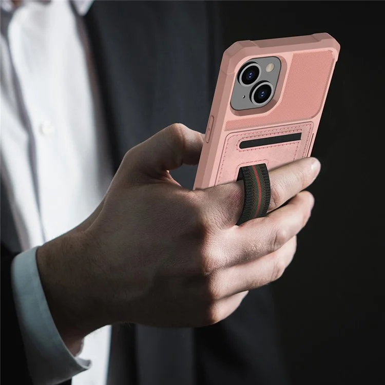 ZM06 Anti-fall Хорошо Защищенная Кожа PU + TPU Card Design Case с Упругим Ремнем Для Iphone 13 Mini 5,4 Дюйма - Розовое Золото