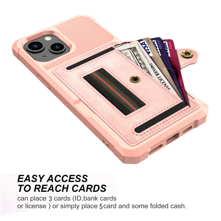 ZM06 Anti-fall Хорошо Защищенная Кожа PU + TPU Card Design Case с Упругим Ремнем Для Iphone 13 Mini 5,4 Дюйма - Розовое Золото