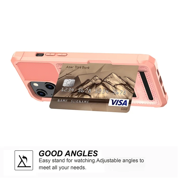 ZM06 Anti-fall Хорошо Защищенная Кожа PU + TPU Card Design Case с Упругим Ремнем Для Iphone 13 Mini 5,4 Дюйма - Розовое Золото
