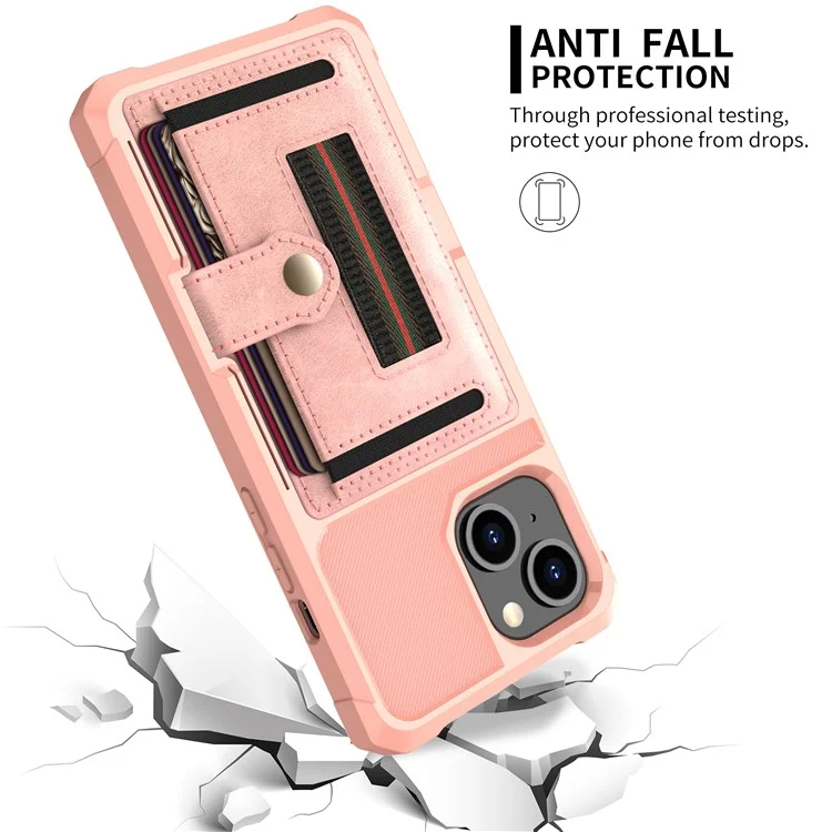 ZM06 Anti-fall Хорошо Защищенная Кожа PU + TPU Card Design Case с Упругим Ремнем Для Iphone 13 Mini 5,4 Дюйма - Розовое Золото