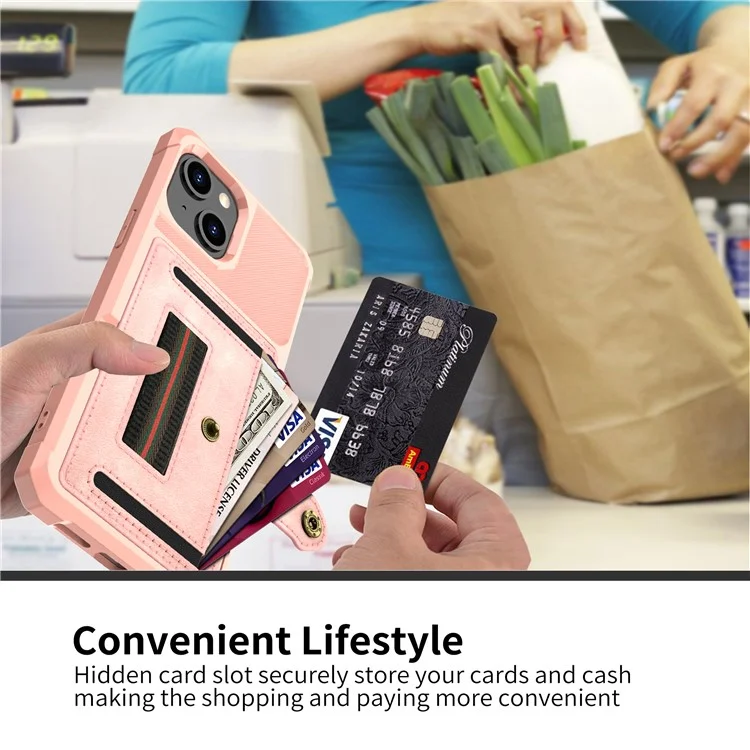 ZM06 Anti-fall Хорошо Защищенная Кожа PU + TPU Card Design Case с Упругим Ремнем Для Iphone 13 Mini 5,4 Дюйма - Розовое Золото