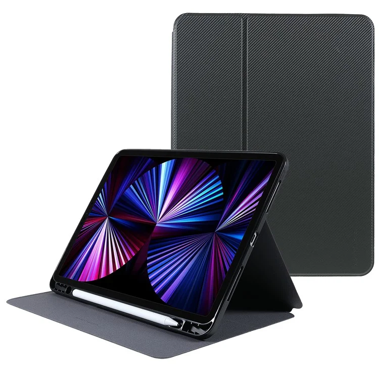 X-LEVEL KEVLAR Textured Stand PU Leather Auto Wake/Sleep Smart Tablet Protective Cover with Pen Holder for iPad Pro 11'' 2021/2020/2018 - Army Green