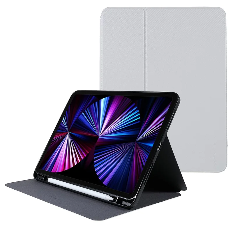 X-LEVEL KEVLAR Textured Stand PU Leather Auto Wake/Sleep Smart Tablet Protective Cover with Pen Holder for iPad Pro 11'' 2021/2020/2018 - White