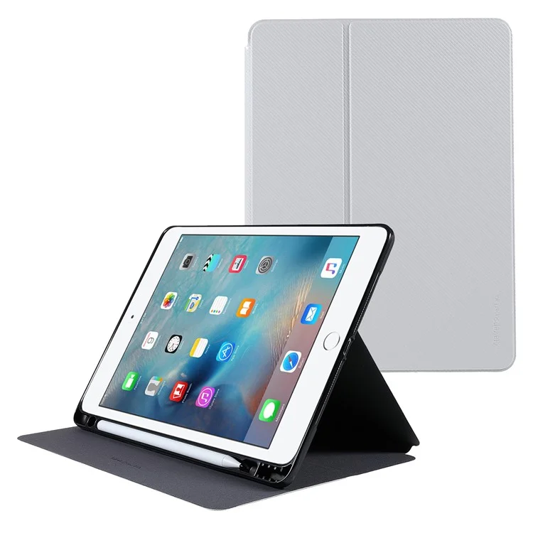 X-LEVEL Kevlar Series Carbon Fiber Texture Stand PU Leather Protective Smart Tablet Cover mit Stifthalter für iPad 9,7-Zoll (2017)/(2018) / Air (2013)/Air 2 / iPad Pro 9,7 Zoll (2016) - Grau