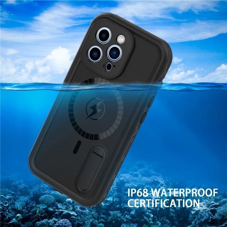REDPEPPER Capa à prova d'água IP68 com suporte para iPhone 13 Pro 6.1 polegadas Magsafe Carregamento magnético - Preto