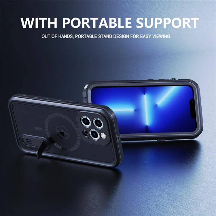 REDPEPPER Capa à prova d'água IP68 com suporte para iPhone 13 Pro 6.1 polegadas Magsafe Carregamento magnético - Preto