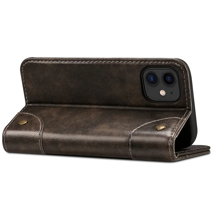 Étui portefeuille en cuir PU à fermeture magnétique automatique de la série SUTENI 055 avec support, coque intérieure antichoc en TPU pour iPhone 12 mini 5.4 pouces - Noir