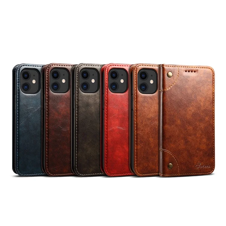Étui portefeuille en cuir PU à fermeture magnétique automatique de la série SUTENI 055 avec support, coque intérieure antichoc en TPU pour iPhone 12 mini 5.4 pouces - Noir