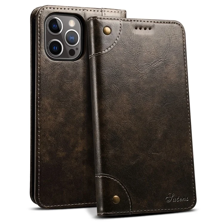 SUTENI 055 Series Wallet Design Flip Phone Cover Automatic Closing PU Leather+TPU Case with Stand for iPhone 12 Pro Max 6.7 inch - Black