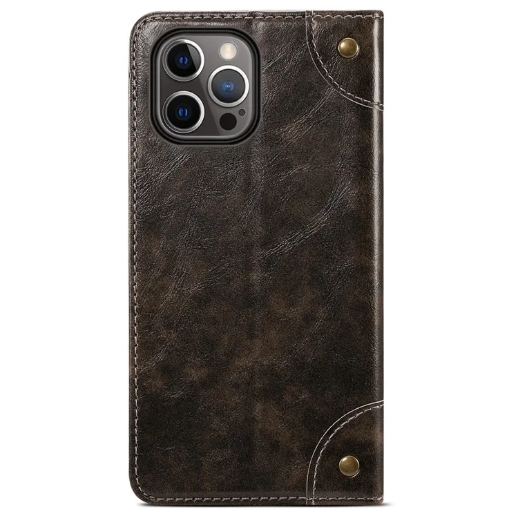 SUTENI 055 Series Wallet Design Flip Phone Cover Automatic Closing PU Leather+TPU Case with Stand for iPhone 12 Pro Max 6.7 inch - Black
