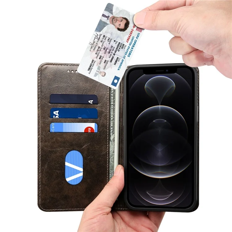 SUTENI 055 Series Wallet Design Flip Phone Cover Automatic Closing PU Leather+TPU Case with Stand for iPhone 12 Pro Max 6.7 inch - Black