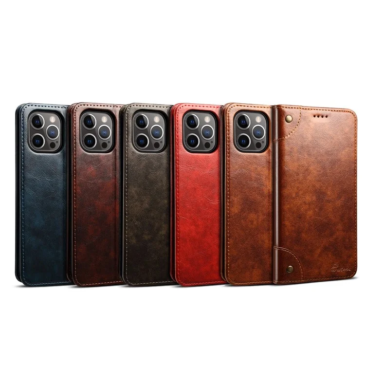 SUTENI 055 Series Wallet Design Flip Phone Cover Automatic Closing PU Leather+TPU Case with Stand for iPhone 12 Pro Max 6.7 inch - Black