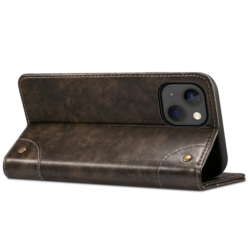 SUTENI 055 Series Anti-Scratch Anti-Drop Flip Phone Cover PU Leather+TPU Case Shell with Wallet and Stand for iPhone 13 6.1 inch - Black