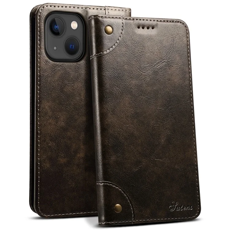 Suteni 055 Series Forte Auto Fechamento PU Couro + TPU Case Carteira Stand Shock À Prova De Choque Para Iphone 13 Mini 5,4 Polegadas - Preto