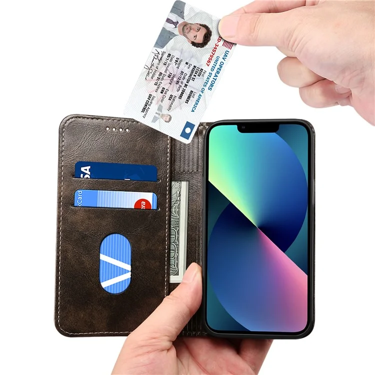 Suteni 055 Series Forte Auto Fechamento PU Couro + TPU Case Carteira Stand Shock À Prova De Choque Para Iphone 13 Mini 5,4 Polegadas - Preto