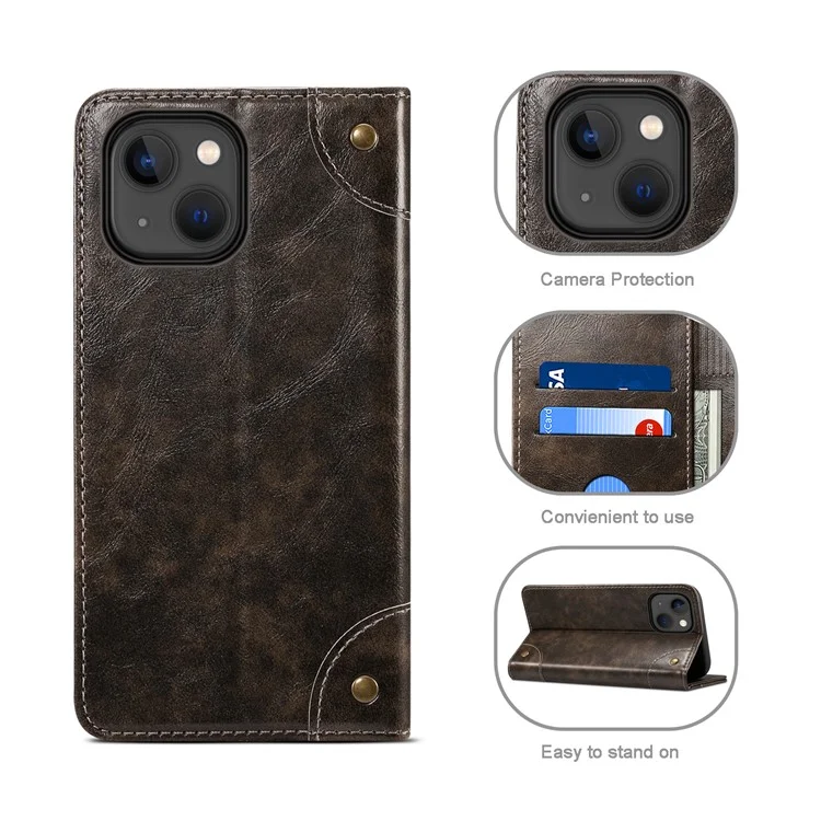 Suteni 055 Series Forte Auto Fechamento PU Couro + TPU Case Carteira Stand Shock À Prova De Choque Para Iphone 13 Mini 5,4 Polegadas - Preto