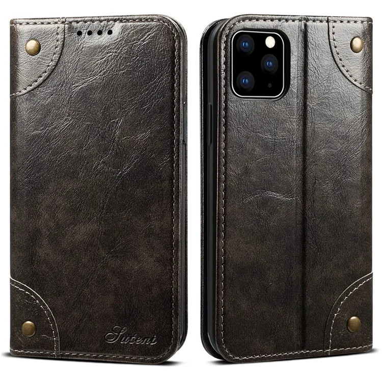 SUTENI 055 Series Shiese Shiese Phone Shell Сильная Автоматическое Закрытие PU Кожи + TPU Case Wallet Для IPhone 11 Pro 5,8 Дюйма - Чернить