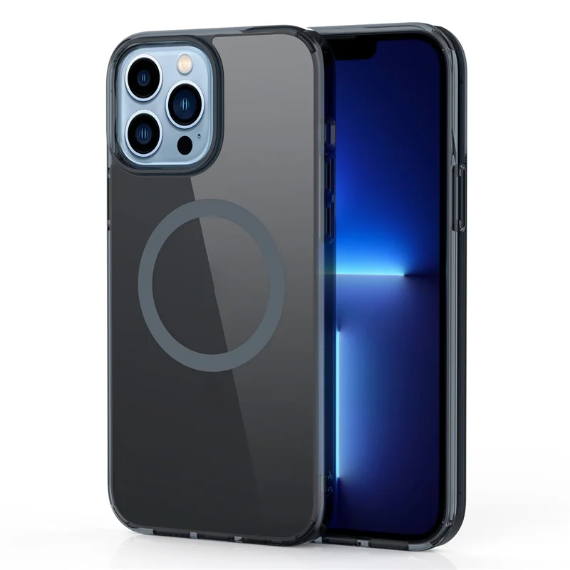 Drop Protection Hard PC Back + Soft TPU Edges Protective Case for 13 Pro 6.1 inch Magnetic Wireless Charging - Transparent Black