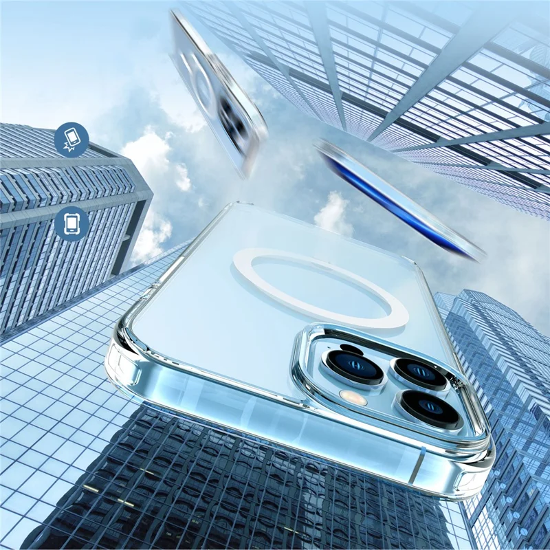 Drop Protection Hard PC Back + Soft TPU Edges Protective Case for 13 Pro 6.1 inch Magnetic Wireless Charging - Transparent Black