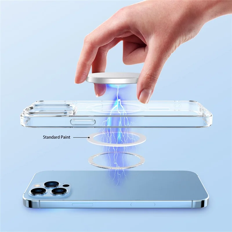 Drop Protection Hard PC Back + Soft TPU Edges Protective Case for 13 Pro 6.1 inch Magnetic Wireless Charging - Transparent Black