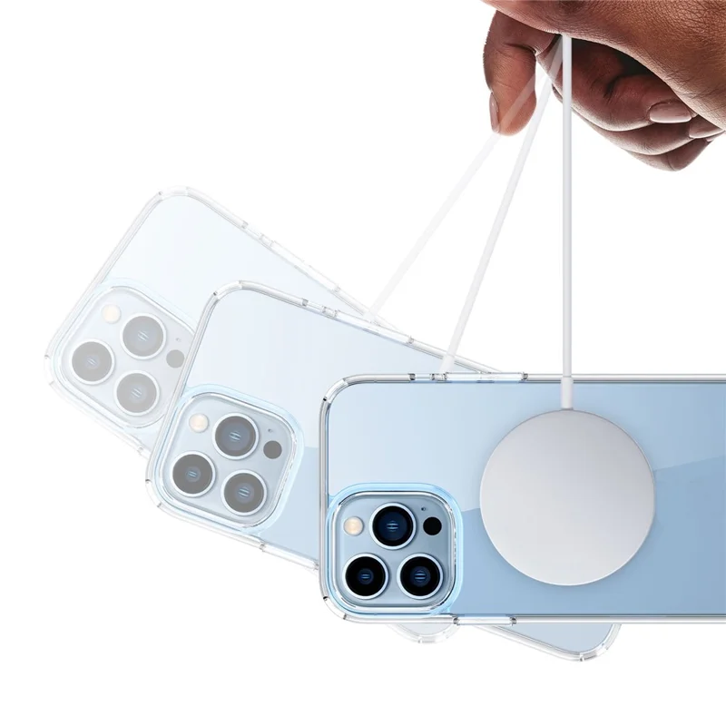 Drop Protection Hard PC Back + Soft TPU Edges Protective Case for 13 Pro 6.1 inch Magnetic Wireless Charging - Transparent Black