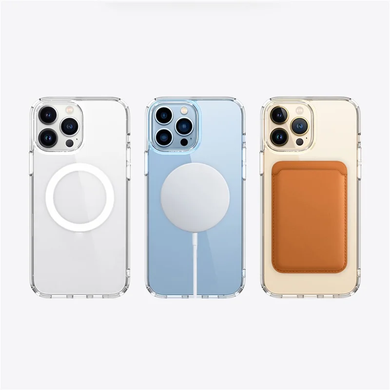 Drop Protection Hard PC Back + Soft TPU Edges Protective Case for 13 Pro 6.1 inch Magnetic Wireless Charging - Transparent Black