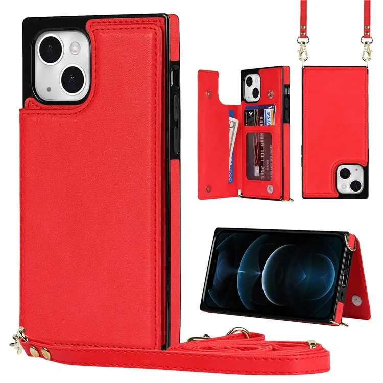 Correa de Tiros Largos Case de Teléfono Patada Rfid Bloqueo de la Cubierta Protectora Antirrobo Para el Iphone 13 Mini 5.4 Pulgadas - Rojo
