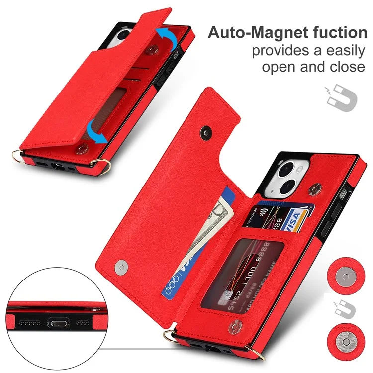 Correa de Tiros Largos Case de Teléfono Patada Rfid Bloqueo de la Cubierta Protectora Antirrobo Para el Iphone 13 Mini 5.4 Pulgadas - Rojo
