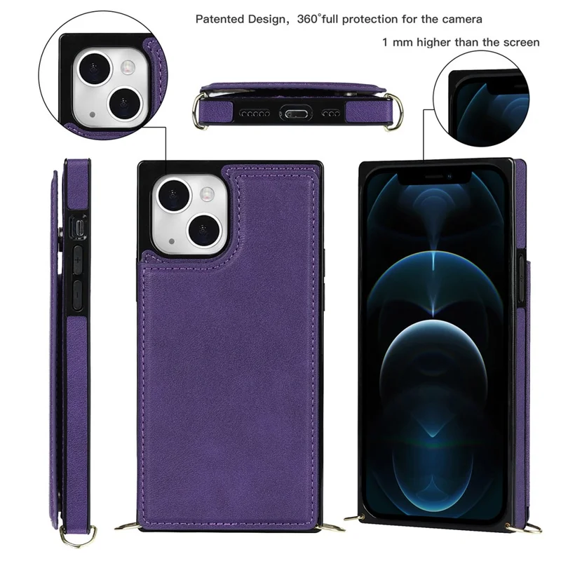 Practical Kickstand RFID Blocking Phone Case Anti-theft Swiping Protective Cover with Card Holder for iPhone 13 6.1 inch - Purple