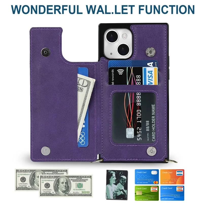 Practical Kickstand RFID Blocking Phone Case Anti-theft Swiping Protective Cover with Card Holder for iPhone 13 6.1 inch - Purple