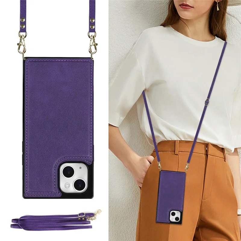 Practical Kickstand RFID Blocking Phone Case Anti-theft Swiping Protective Cover with Card Holder for iPhone 13 6.1 inch - Purple