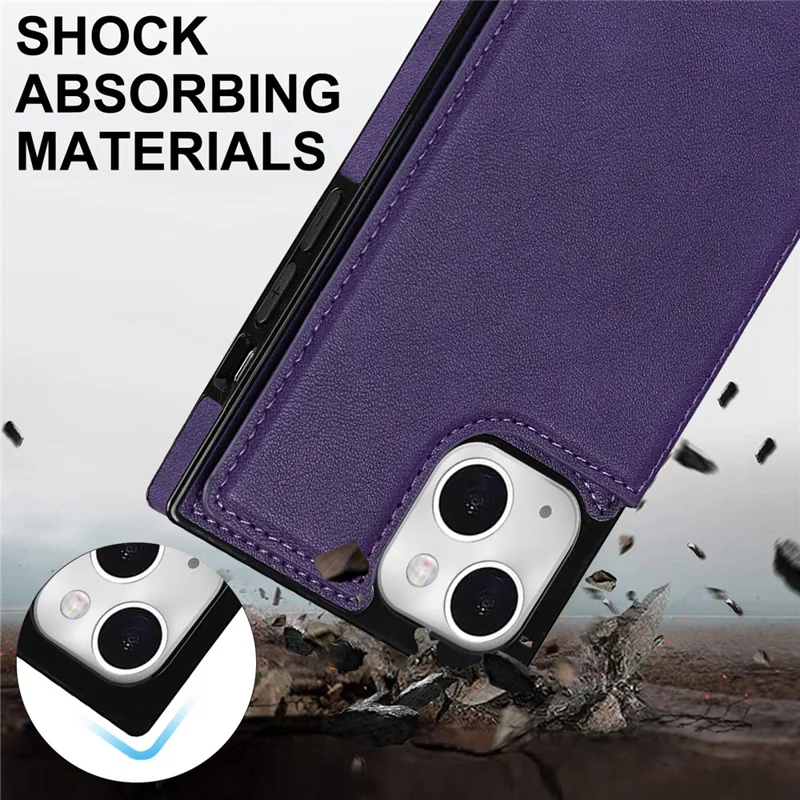 Practical Kickstand RFID Blocking Phone Case Anti-theft Swiping Protective Cover with Card Holder for iPhone 13 6.1 inch - Purple