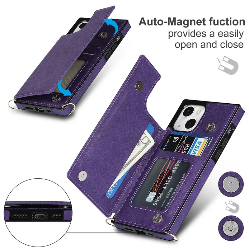 Practical Kickstand RFID Blocking Phone Case Anti-theft Swiping Protective Cover with Card Holder for iPhone 13 6.1 inch - Purple