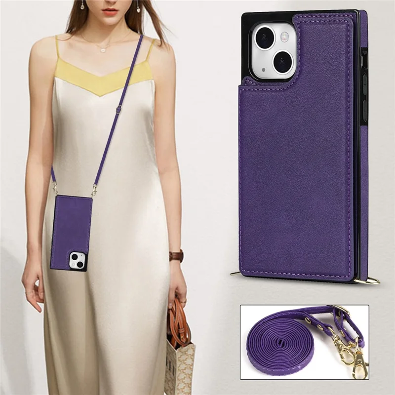 Practical Kickstand RFID Blocking Phone Case Anti-theft Swiping Protective Cover with Card Holder for iPhone 13 6.1 inch - Purple