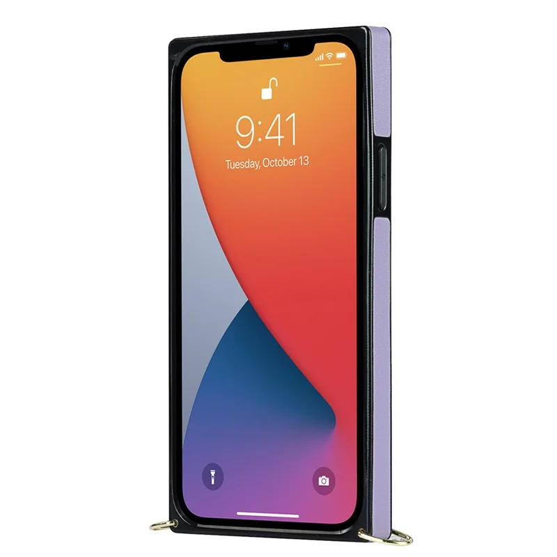 Phone Cover Soft TPU+Microfiber Leather Phone Back Case with Shoulder Strap for iPhone 13 6.1 inch - Purple