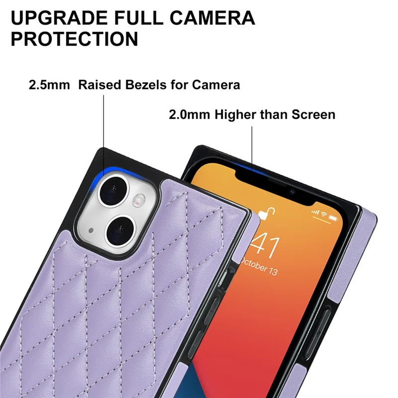 Phone Cover Soft TPU+Microfiber Leather Phone Back Case with Shoulder Strap for iPhone 13 6.1 inch - Purple