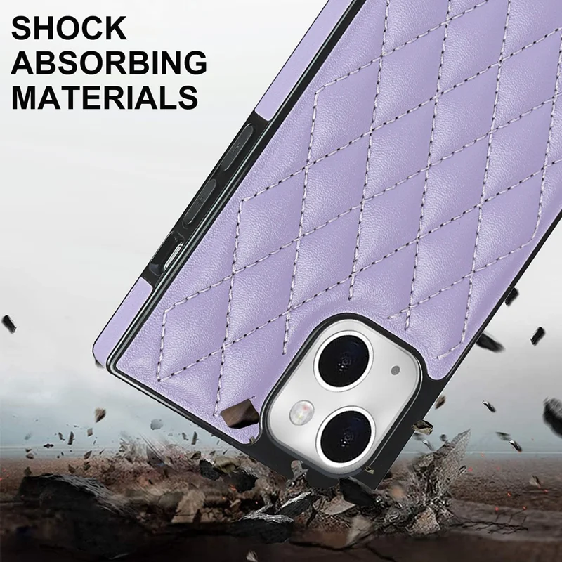 Phone Cover Soft TPU+Microfiber Leather Phone Back Case with Shoulder Strap for iPhone 13 6.1 inch - Purple