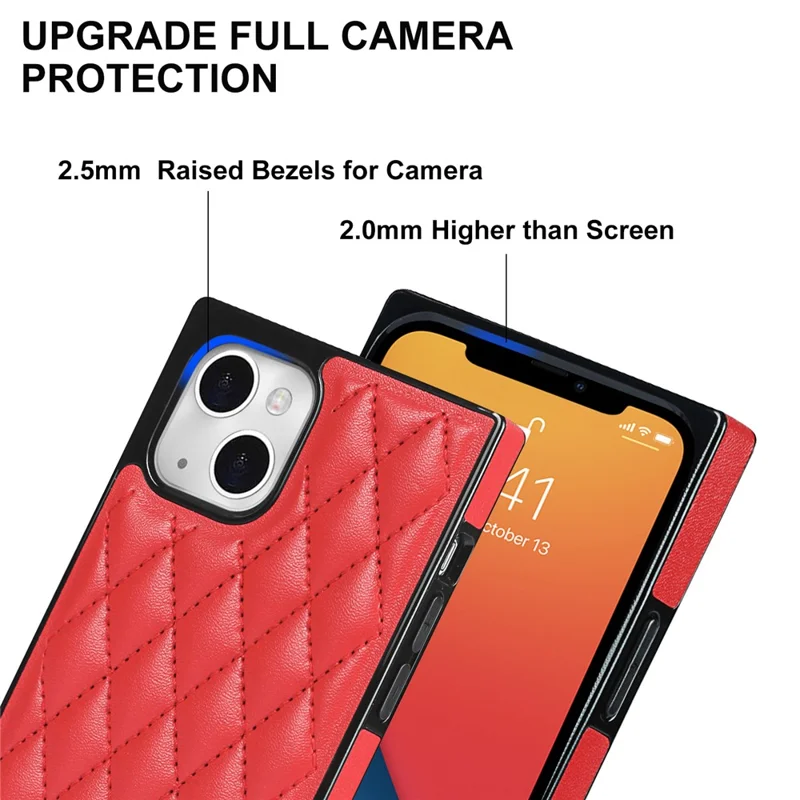 Phone Cover Soft TPU+Microfiber Leather Phone Back Case with Shoulder Strap for iPhone 13 6.1 inch - Red