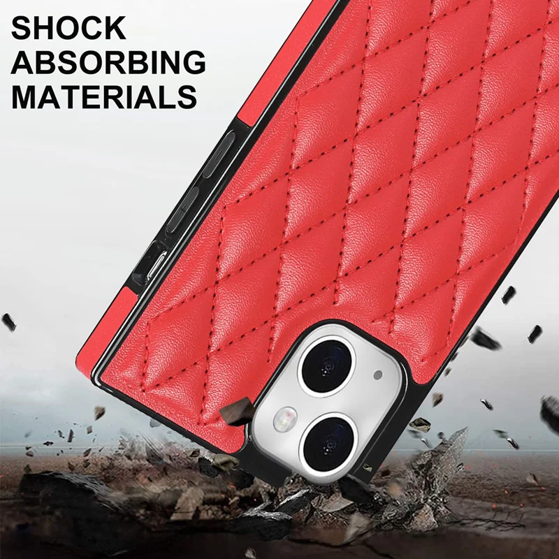 Phone Cover Soft TPU+Microfiber Leather Phone Back Case with Shoulder Strap for iPhone 13 6.1 inch - Red