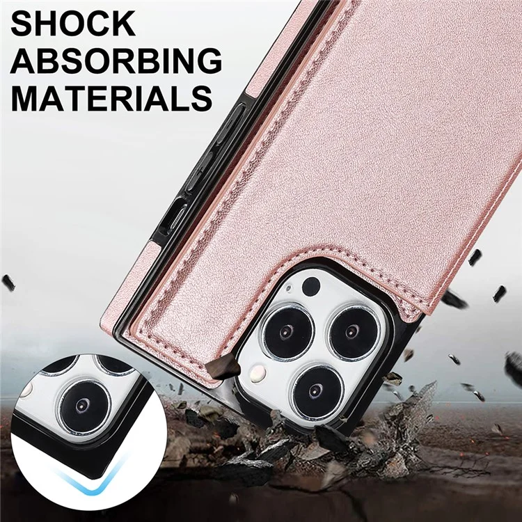 Shoulders Phone Pouch Kickstand RFID Blocking Anti-theft Swiping Protective Cover for iPhone 13 Pro Max - Rose Gold