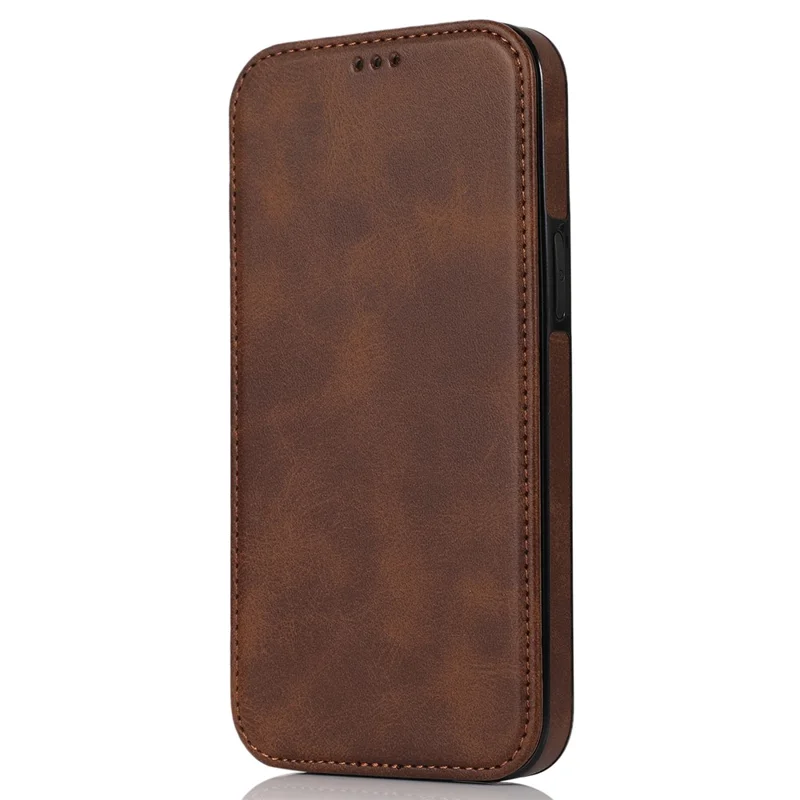 Jazz Series Card Slots PU Leather Magnetic Auto Closing Phone Cover Stand Protective Shell for iPhone 13 6.1 inch - Brown