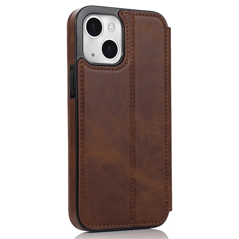 Jazz Series Card Slots PU Leather Magnetic Auto Closing Phone Cover Stand Protective Shell for iPhone 13 6.1 inch - Brown