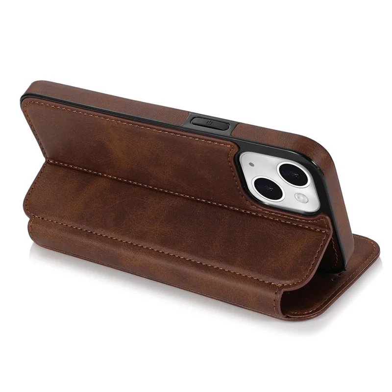 Jazz Series Card Slots PU Leather Magnetic Auto Closing Phone Cover Stand Protective Shell for iPhone 13 6.1 inch - Brown