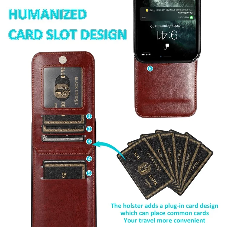 Diseño de Soporte de Tarjetas PU Leather + TPU Color Sólido Bell Bell Peleptand Cover Para Iphone 13 6.1 Pulgadas - Marrón