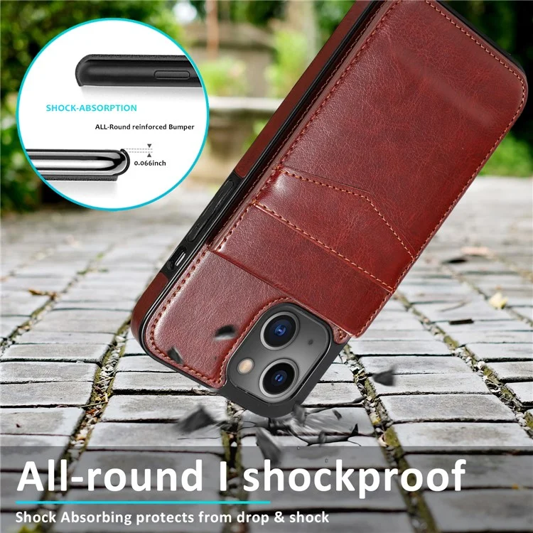 Diseño de Soporte de Tarjetas PU Leather + TPU Color Sólido Bell Bell Peleptand Cover Para Iphone 13 6.1 Pulgadas - Marrón