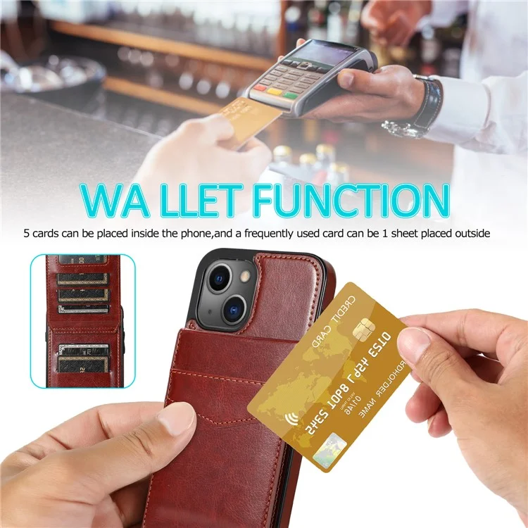 Diseño de Soporte de Tarjetas PU Leather + TPU Color Sólido Bell Bell Peleptand Cover Para Iphone 13 6.1 Pulgadas - Marrón